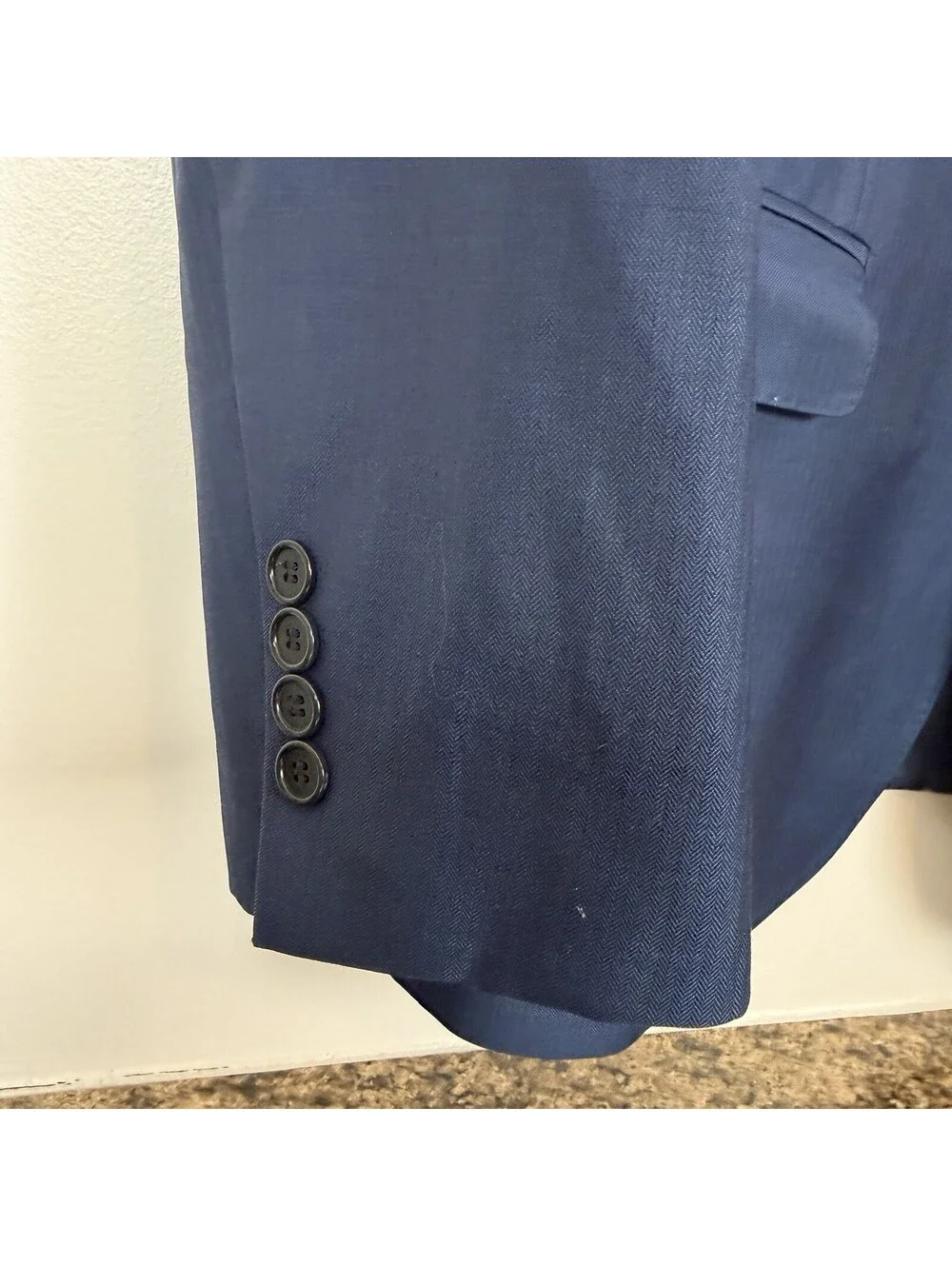 Jos A Bank Signature Gold Suit 44L 38W Tailored Fit Blue Herringbone Wool